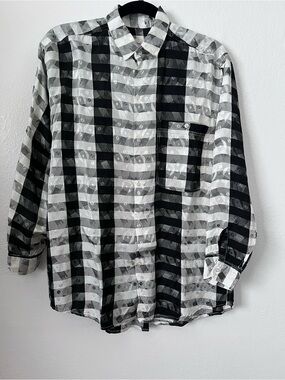 Vintage Goouch Men’s Black and White Geometric Abstract Block Pattern Size S